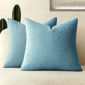 Cazimo Soft Decorative Boucle Cushion Covers/Throw Pillows for Sofa, Couch and Bed - Set of 2 | Ideal for Living Room & Bedroom | Size - 16 * 16 inches, 40 * 40 cms, Blue